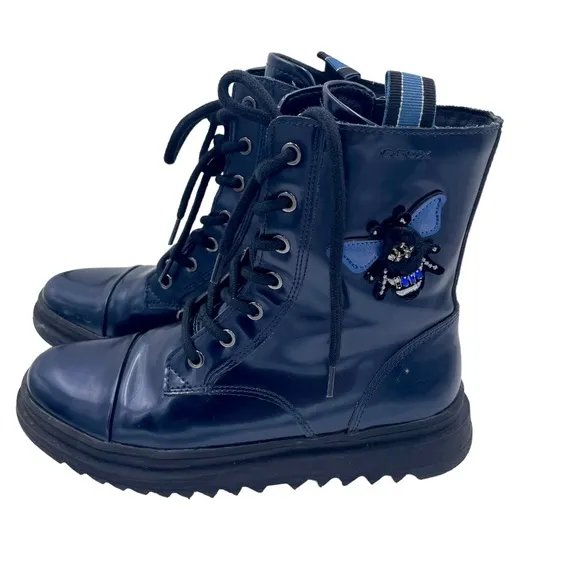 Geox Respira Gillyjaw Girls Dark Navy Combat Boots in Size 34 / 3