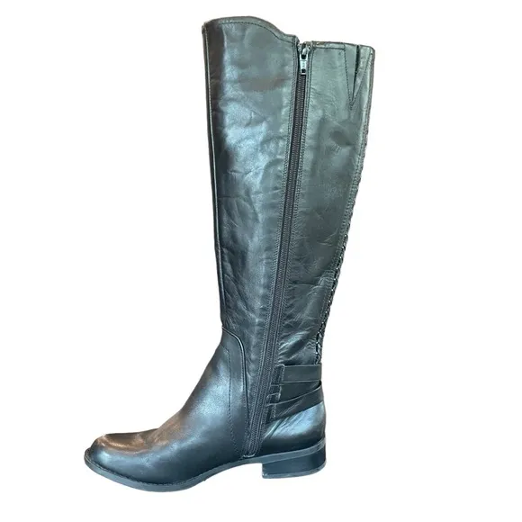 Gianni Bini Womens Kassander Leather Studded Block Heel Riding Boot Buckle Sz 6