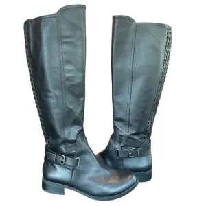 Gianni Bini Womens Kassander Leather Studded Block Heel Riding Boot Buckle Sz 6