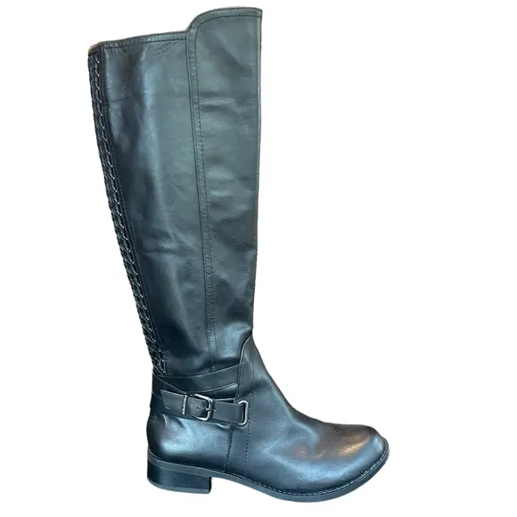 Gianni Bini Womens Kassander Leather Studded Block Heel Riding Boot Buckle Sz 6