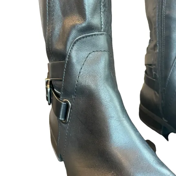 Gianni Bini Womens Kassander Leather Studded Block Heel Riding Boot Buckle Sz 6