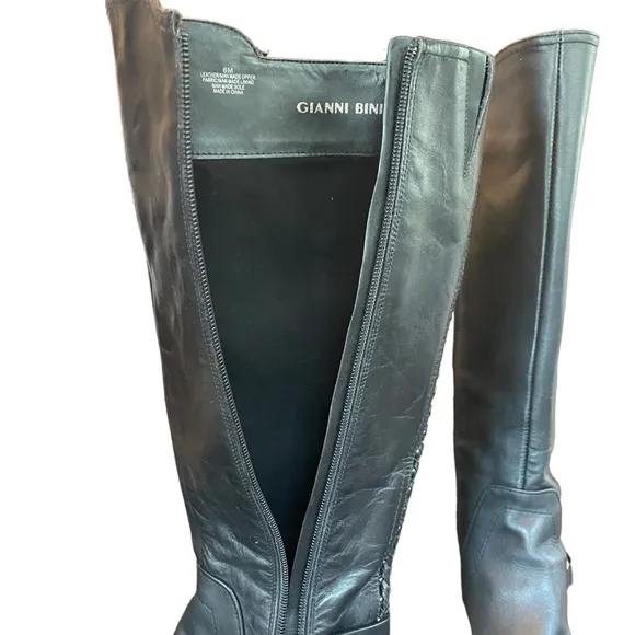 Gianni Bini Womens Kassander Leather Studded Block Heel Riding Boot Buckle Sz 6