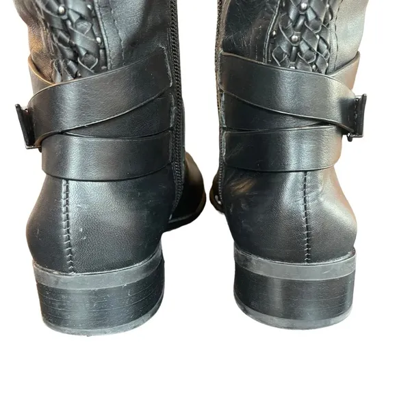 Gianni Bini Womens Kassander Leather Studded Block Heel Riding Boot Buckle Sz 6
