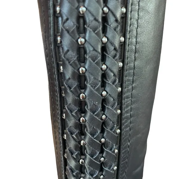 Gianni Bini Womens Kassander Leather Studded Block Heel Riding Boot Buckle Sz 6