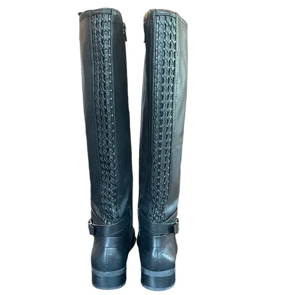 Gianni Bini Womens Kassander Leather Studded Block Heel Riding Boot Buckle Sz 6