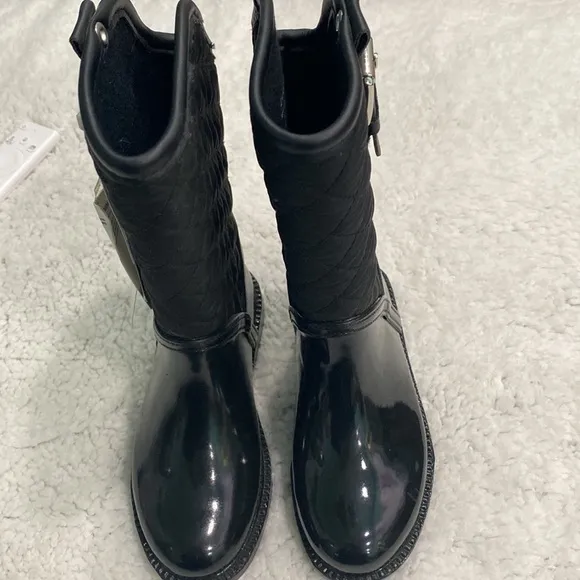 Girls All Black Zara Kids Canvass/Patent Leather Riding Boots Size 9/9.5!