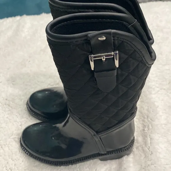 Girls All Black Zara Kids Canvass/Patent Leather Riding Boots Size 9/9.5!