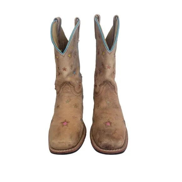 Girls Dan Post Starlett Cowboy Boots Leather Brown Youth Size 3.5 D Big Kids