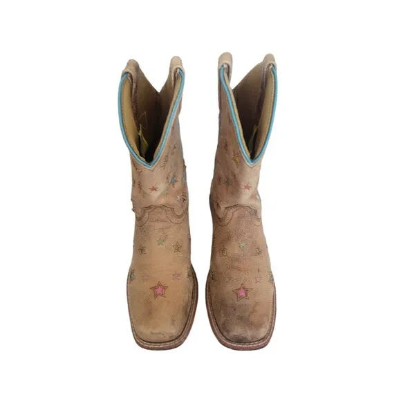 Girls Dan Post Starlett Cowboy Boots Leather Brown Youth Size 3.5 D Big Kids