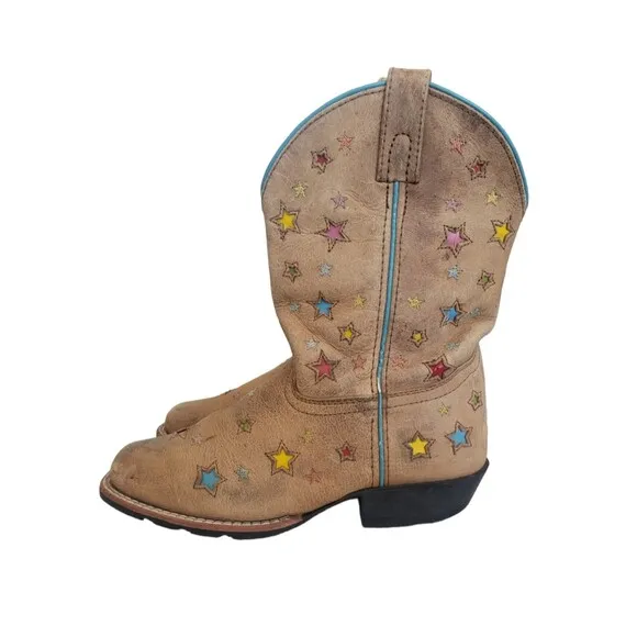 Girls Dan Post Starlett Cowboy Boots Leather Brown Youth Size 3.5 D Big Kids