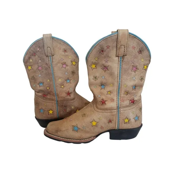 Girls Dan Post Starlett Cowboy Boots Leather Brown Youth Size 3.5 D Big Kids