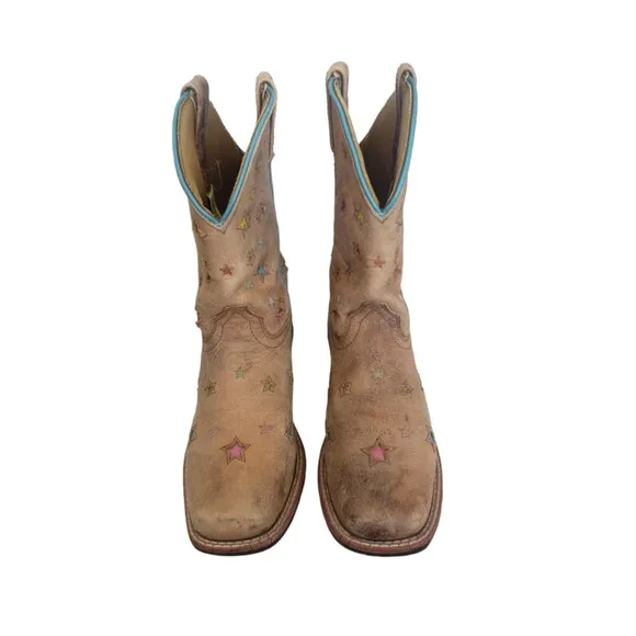 Girls Dan Post Starlett Cowboy Boots Leather Brown Youth Size 3.5 D Big Kids