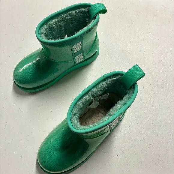 Girls Sz 2 Ugg Classic Clear Mini Teal Waterproof Rain Snow Boots Turquoise Warm