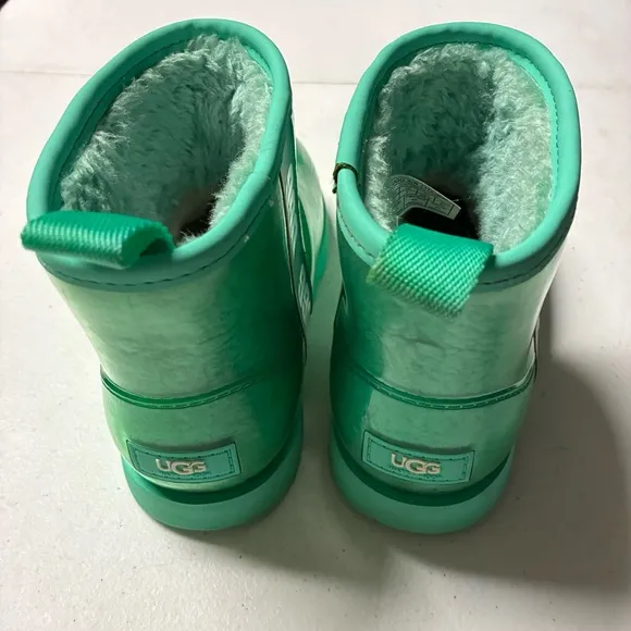 Girls Sz 2 Ugg Classic Clear Mini Teal Waterproof Rain Snow Boots Turquoise Warm