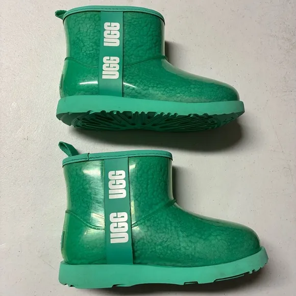 Girls Sz 2 Ugg Classic Clear Mini Teal Waterproof Rain Snow Boots Turquoise Warm