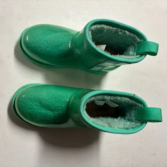 Girls Sz 2 Ugg Classic Clear Mini Teal Waterproof Rain Snow Boots Turquoise Warm