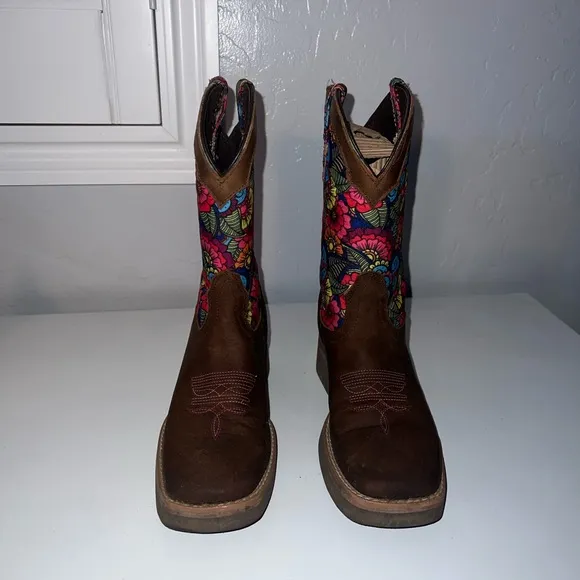 Girls Western Cowboy Boots Floral Leather Square