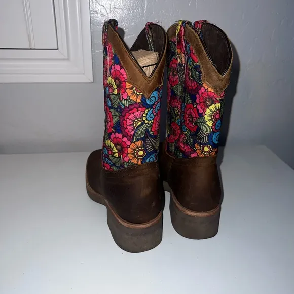 Girls Western Cowboy Boots Floral Leather Square
