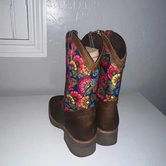 Girls Western Cowboy Boots Floral Leather Square