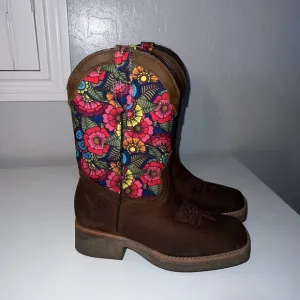 Girls Western Cowboy Boots Floral Leather Square