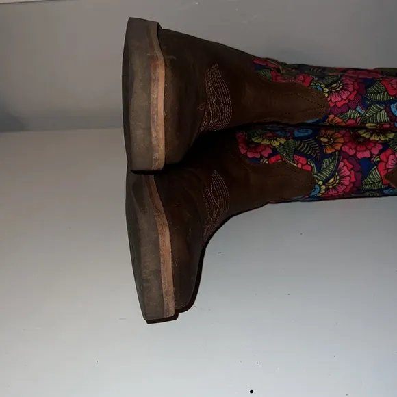 Girls Western Cowboy Boots Floral Leather Square