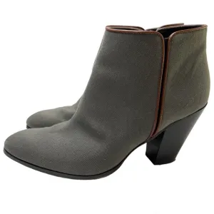 GIUSEPPE ZANOTTI Gray Canvas Ankle Boot Booties Side Zip Chunky Heel Size 41