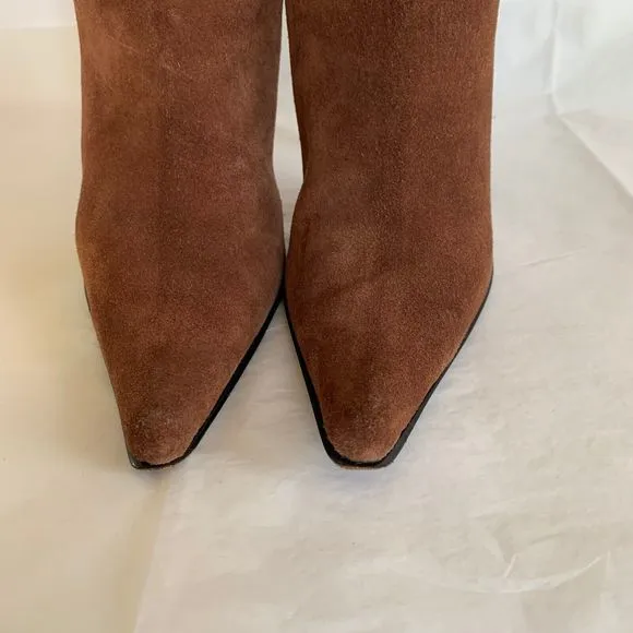 Glory Chen Tall Boots Brown Suede/Leather Black Studded Heels Women's - Size 9.5