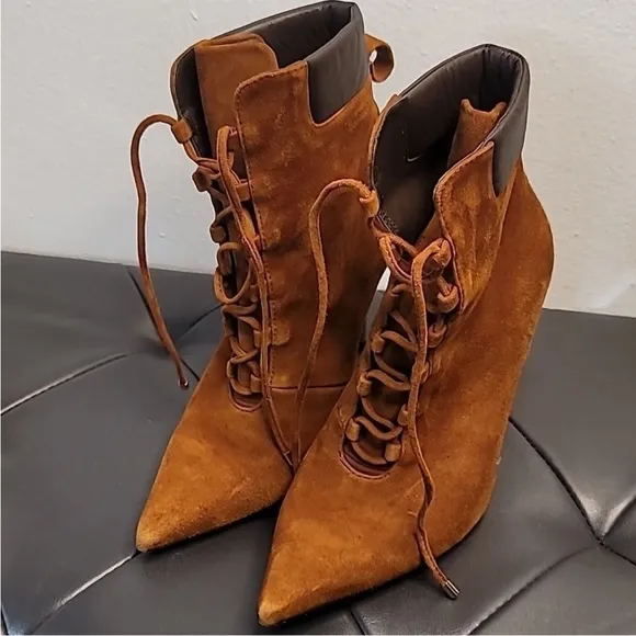 Good American  Scandal Lace Up High Heel Booties