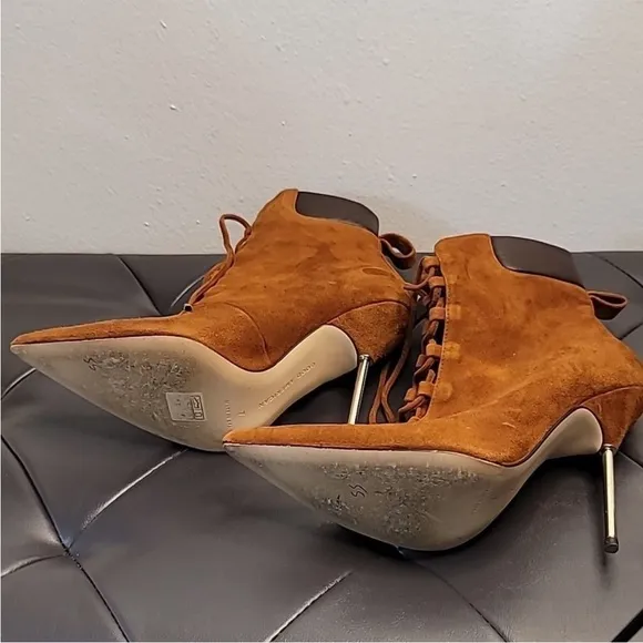 Good American  Scandal Lace Up High Heel Booties