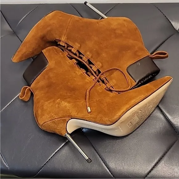 Good American  Scandal Lace Up High Heel Booties