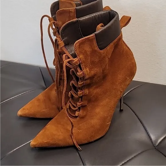 Good American  Scandal Lace Up High Heel Booties