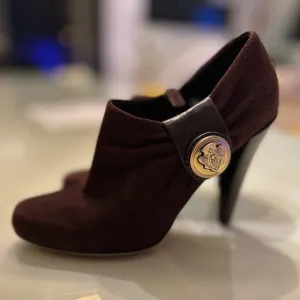 Gucci Brown Ankle Boots with Gold Accent Medallion