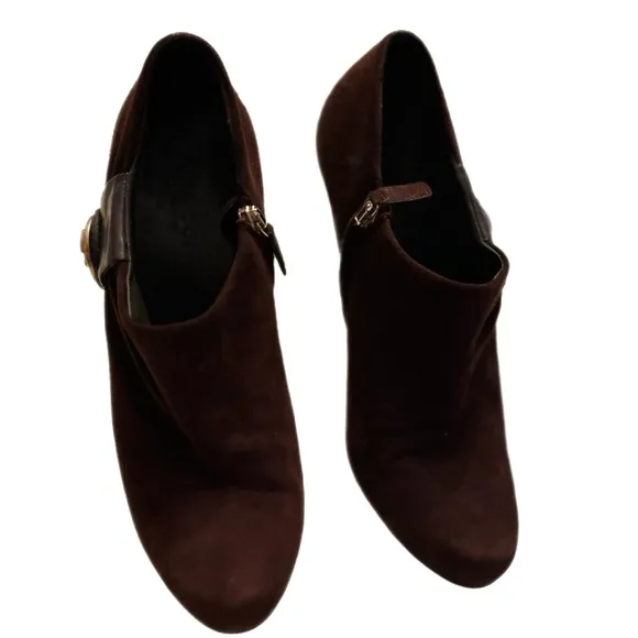 Gucci Brown Ankle Boots with Gold Accent Medallion