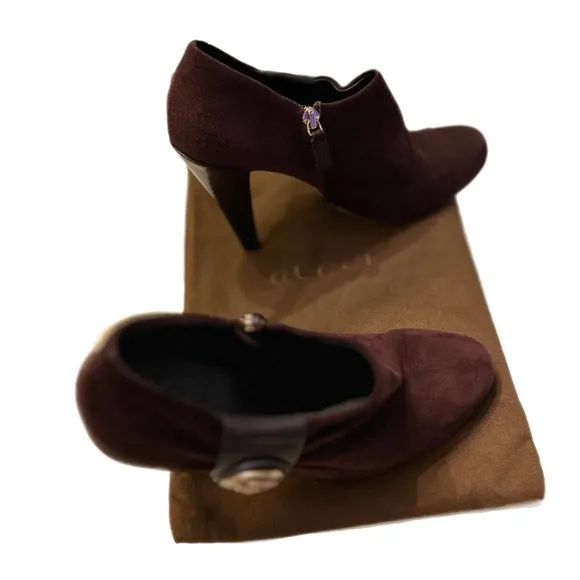 Gucci Brown Ankle Boots with Gold Accent Medallion