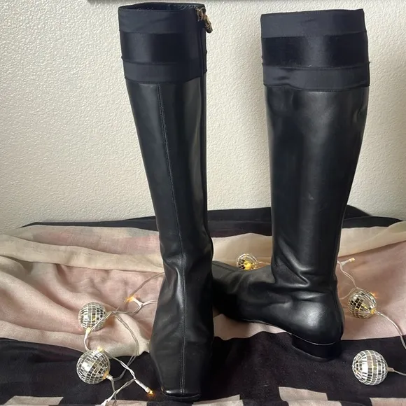 Gucci Leather with Silk Riding Boots