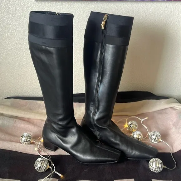 Gucci Leather with Silk Riding Boots
