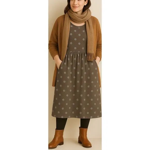 Gudrun Sjödén Gray Dot Print TENCEL Pocket Dress L Eco Artsy Scandi Style design