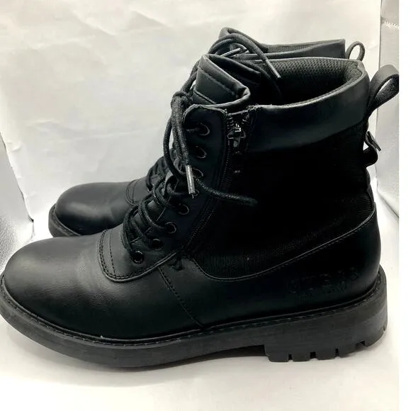 Guess Los Angeles Radford Combat Boots 9.5 M Black Combat Leather Mesh 8&quot; Rise