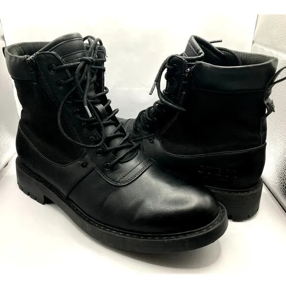 Guess Los Angeles Radford Combat Boots 9.5 M Black Combat Leather Mesh 8&quot; Rise
