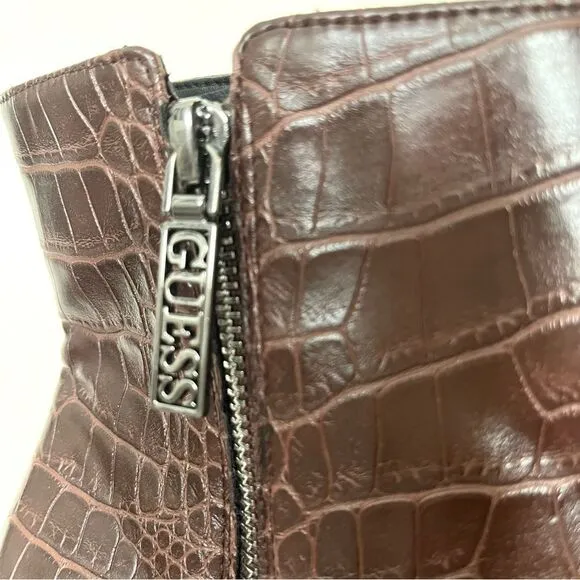 Guess Women’s Dejah 2 Side Zip Heeled Boots in Brown Size 9 NWOB