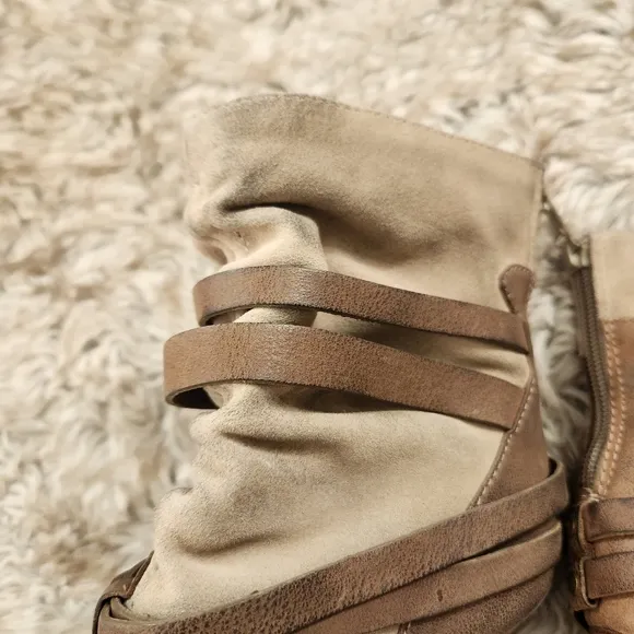 Gunmetal January Open Toed Stiletto Booties Brown And Beige Women's Size 36 US 6