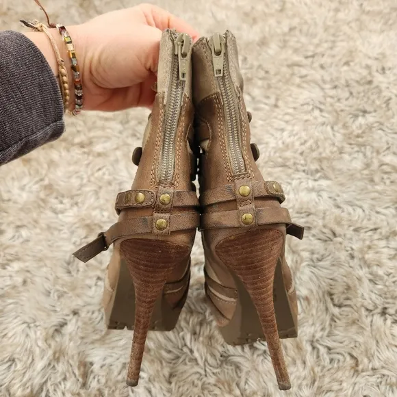 Gunmetal January Open Toed Stiletto Booties Brown And Beige Women's Size 36 US 6