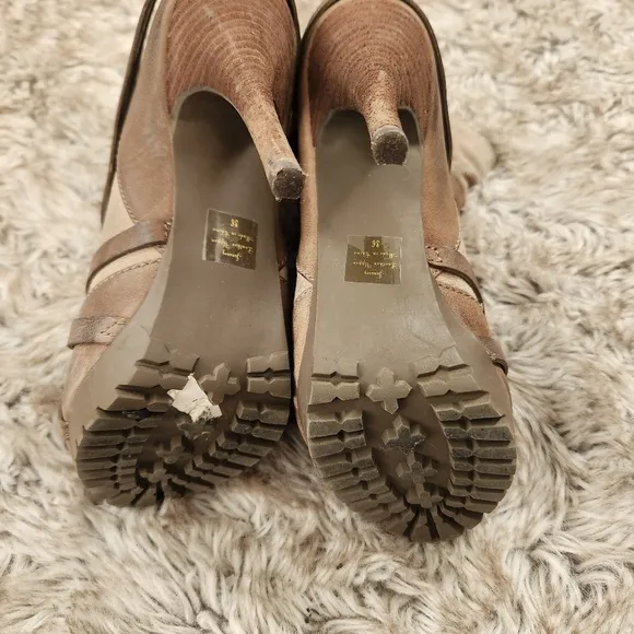 Gunmetal January Open Toed Stiletto Booties Brown And Beige Women's Size 36 US 6