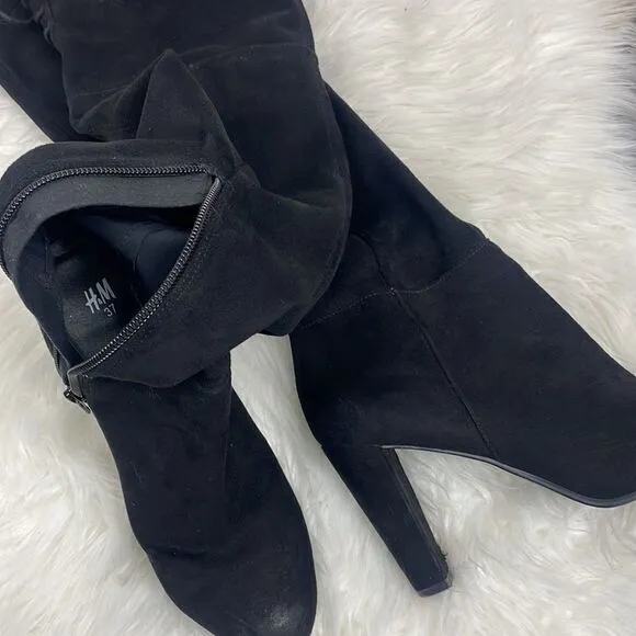 H &amp; M | Over The Knee suede boots 6.0      3” heel, black.