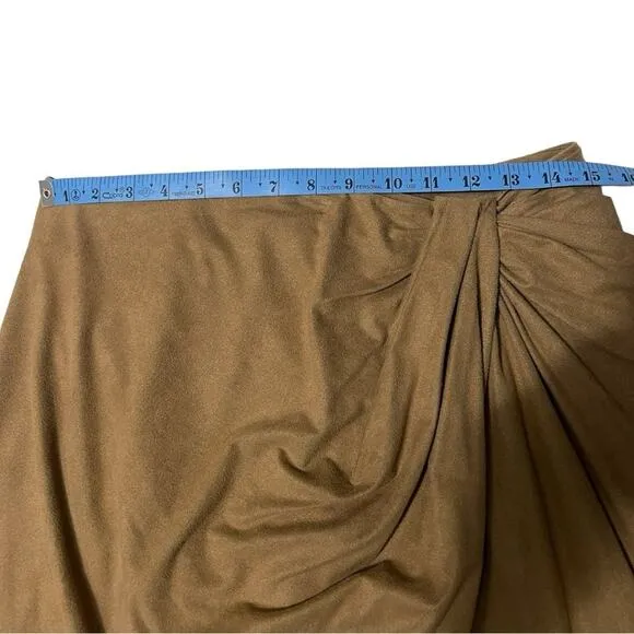 Halston Sylvia Ultra Suede Jersey Draped Midi Skirt in Camel  - Size 12