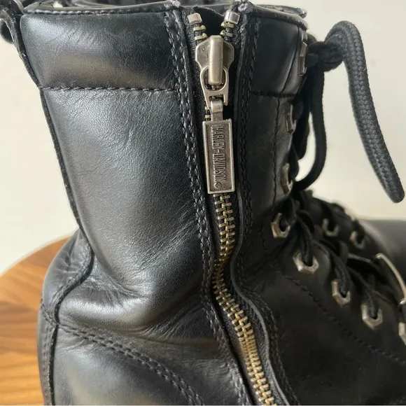 Harley Davidson Black Leather Riding Boots Lace Zipper