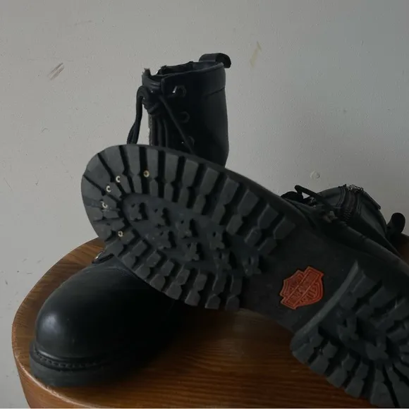 Harley Davidson Black Leather Riding Boots Lace Zipper