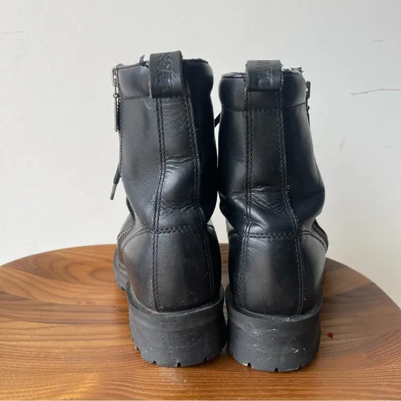 Harley Davidson Black Leather Riding Boots Lace Zipper