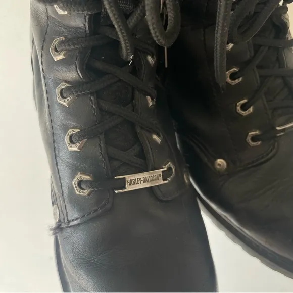 Harley Davidson Black Leather Riding Boots Lace Zipper