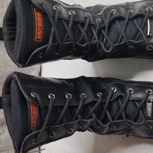 Harley Davidson Boots Mens Size 11 Black Leather Lace Up Side Zip Combat